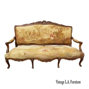 Antique French Louis XV Rococo Walnut Gold Tapestry Settee Canape Country`Scene - Picture 1 of 12