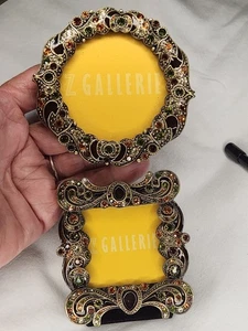 Brown Enamel And Green/ Amber Rhinestone Z Gallerie Frames - Picture 1 of 8