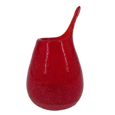 Florero hecho a mano de vidrio soplado rojo naranja llama burbujas blancas decoración del hogar Foto 1 de 4