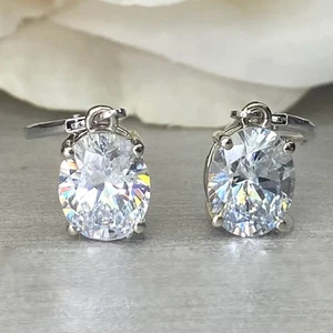 Certified 6.00 Ct Treated White Diamond Solitaire Dangler Earrings, 925 Silver - Picture 1 of 7