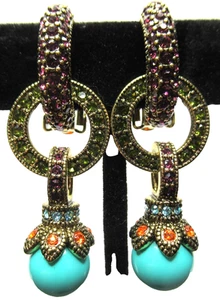 HEIDI DAUS Colorful Crystal Removable Dangle Hoop Clip Earrings - Picture 1 of 5