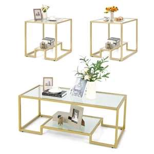 Modern Coffee Table Set of 3 Glass Coffee Table & 2 Accent Table for Living Room - Picture 1 of 8