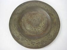 Vintage Chinese Heavy Brass Hand Engraving Dragon Charger, 12" Diameter