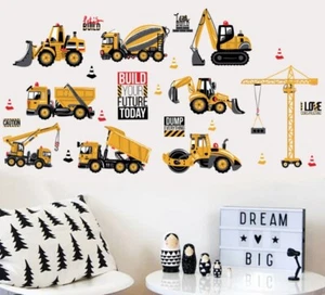 Kids Boy Construction Car Crane Excavator Truck Bulldozer Wall Stickers Decor - Picture 1 of 5