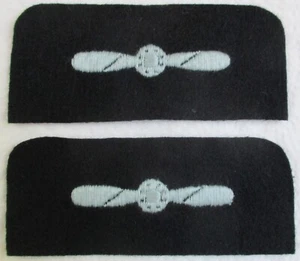 Pair WW2 RAF:"LEADING AIRCRAFTSMAN'S BADGES" (LAC, 2-Bladed Propeller, on Black) - Picture 1 of 3