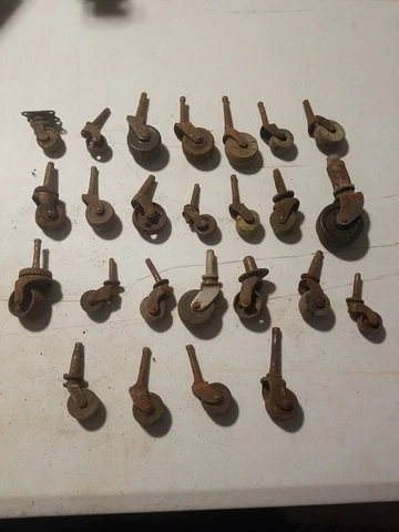Vintage Antique Furniture Swivel Wheel Caster LOT of 25 Wood Metal Plastic Wheel Cover