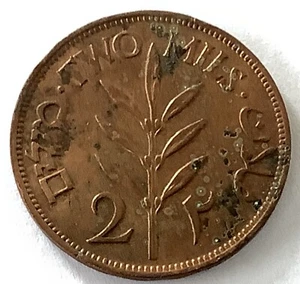 1945 British Mandate 2 Mils Coin Israel Olive Branch 5f - Picture 1 of 7
