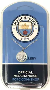 MANCHESTER CITY FC SILVER PLATED CREST PENDANT & 50CM LONG CHAIN NECKLACE MCFC - Picture 1 of 4
