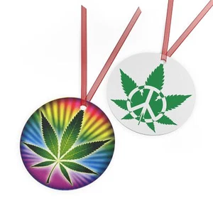 Der doppelseitige medizinische Cannabis Peace Metall Weihnachtsschmuck ist heiß - Bild 1 von 6