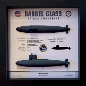 Barbel Class Submarine Memorial Display Shadow Box, 9" x 9", Black - Picture 1 of 4