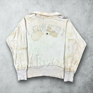 Vintage 50s Lowery School Quarter Zip Sweatshirt White Size Medium Distressed - Picture 1 of 11