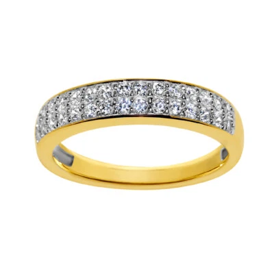 Solid Genuine 14k Gold 1/2ct Round Diamonette Cubic Zirconia 2-Row Wedding Band - Image 1 of 4