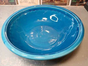 Vintage 12" Blue Round Italian Ceramiche Tadinate Bitossi-Style Pasta Decor Bowl - Picture 1 of 5