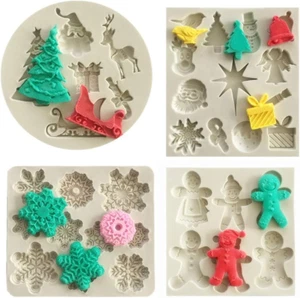 Set of 4 Christmas Fondant Molds, Xmas Cake Cupcake Decoration Silicone Chocolat - Picture 1 of 7