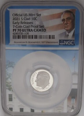 2021-S Roosevelt Dime NGC PF70 UCAM Early Release - 32nd Pres White House - Image 1 of 4