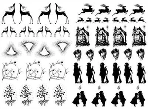 Christmas Nativity Santa 55 pcs 0.65 to 1 Inch Black Fused Glass Decals - Picture 1 of 1