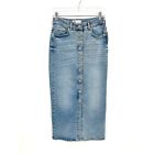 ZARA Jewel Bling Embellished Button Up Blue Denim Jean Maxi Skirt Size Small