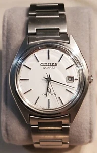 VINTAGE CITIZEN QUARTZ CRYSTRON stainless steel day date new battery - Picture 1 of 12