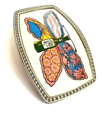 Hebilla de cinturón vintage psicodélica con diseño de mariposa y botella de 7 unidades Pat Dypold’s  Foto 1 de 4