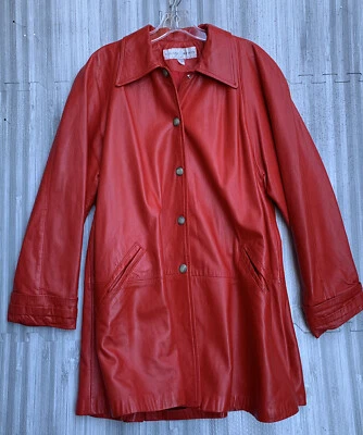 Chaqueta de cuero Lillie Rubin para mujer talla 6 roja vintage Y2K trinchera de longitud completa Foto 1 de 4