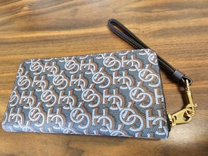 COACH Long Wallet Wallet Round Zipper Long Wallet Signature Total Pattern Leat - Picture 1 of 6