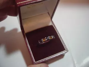 Vintage Solid Silver Ring-Stunning genuine golden citrine & black spinels-Size N - Picture 1 of 9