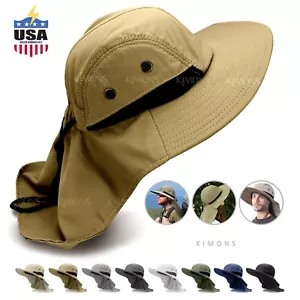 Unisex Bucket Boonie Hat Neck Cover Flap Sun Wide Brim Fishing BH Outdoor Cap - Picture 1 of 22