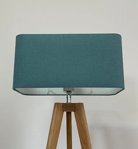 Pantalla de lámpara azul azulado texturizada 100 % lino color rectangular redondeado - Imagen 1 de 14