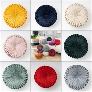Round Velvet Seat Cushion Pleated Pumpkin Floor Throw Pillow for Bed Sofa Car - Picture 1 of 61