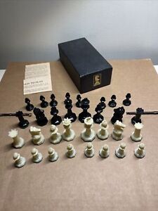 VTG Drueke 23B Black Ivory Weighted Felt Bottom Chessmen Chess Pcs