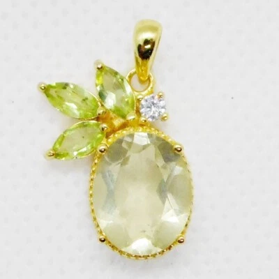 Zitronenquarz Peridot Zirkonia Anhänger 925 Silber 750 Gelbgold vergoldet - Bild 1 von 4
