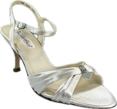 Coloriffics Tori Women's Off White Satin Wedding Rhinestone Stappy Sandal SZ 9 - Image 1 of 4