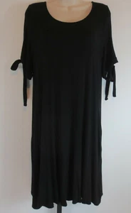 Amelia James AJ Womens Size Large Kokomo Dress Black Short Sleeve Tie Sleeves - Picture 1 of 5