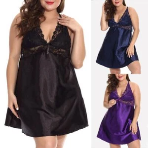 Übergröße sexy Damen Seide Satin Spitze Babydoll Dessous Damen Nachtwäsche Kleid - Bild 1 von 19