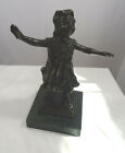 Vintage Bronze Blindfold Girl Figurine Statue W Marble Base 8.5" Tall