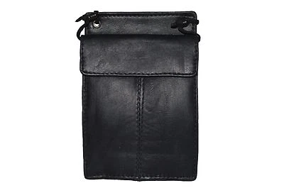 EMBASSY Black Genuine Leather US PASSPORT COVER Neck Organizer Case Travel Wallet Holder