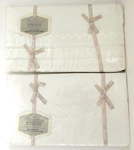 Wamsutta Supercale Plus No Iron White Eyelet 200 TC Twin Fitted & Flat Sheet - Picture 1 of 4