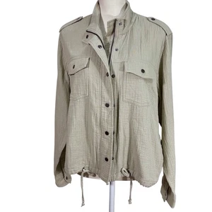 Rails Collins Jacket Gauze Sage Green Organic Cotton Zipper Snap Large Neutral - Picture 1 of 11