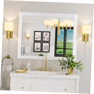 Bathroom Mirror, 40X32 Inch Thick Metal Framed Wall Mirrors 40"L x 32"W White - Picture 1 of 7
