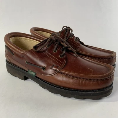 Paraboot Shoes Mens Fits 10 Derby Veritable Mocassin Cousu Main France Boat Deck - Image 1 of 4