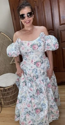 Vestido Vintage Talla 8 Jessica McClintock Cottagecore Floral Manga Abullonada con Tul Foto 1 de 4