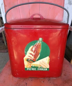 Vintage Coca Cola Junior 6 Pack Soda Pic-Nic Cooler Metal Ice Box - Picture 1 of 12