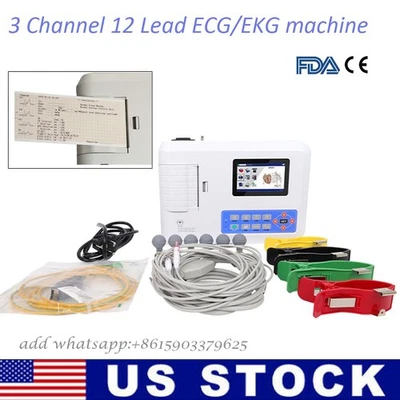 3 Channel 12 lead ECG/EKG Digital Electrocardiograph,Printer,ECG300G USA ship - Image 1 of 4