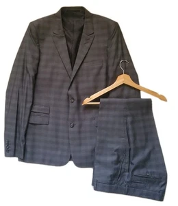 Traje The Kooples Para Hombre Jkt 42 Trs W 36 L 33 Lana Mezcla Seda Gris Cuadros Usado Una Vez - Imagen 1 de 20