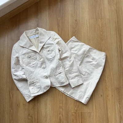 Christian Dior Vintage Cotton Silk Jacket & Skirt Suit Set John Galliano Era - Image 1 of 4