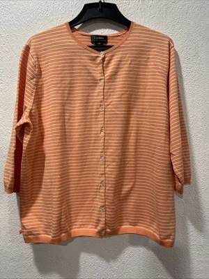 LRL Ralph Lauren Mujer Cárdigan Suéter Melocotón Rayas Manga Larga Elastizado 3X Foto 1 de 4