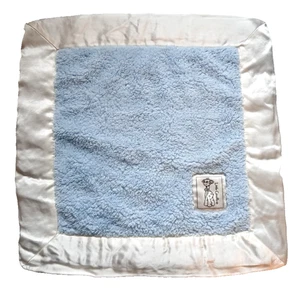Little Giraffe Baby Security Blanket Blue Chenille White Satin Trim Lovey USA - Picture 1 of 6
