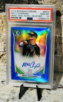 2014 Bowman Chrome 1st Matt Chapman Blue Refractor RC Auto #/150 PSA 10 - Image 1 of 2