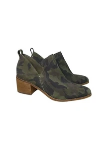1. State Genuine Leather Suede Green Camo Block Heel Bootie Slip On Sz 9M - Picture 1 of 5