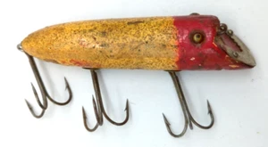 Antiker Heddon Drei Drillinge Haken Basser 4" mit rotem Kopf Goldaugen und Metalllippe - Bild 1 von 8